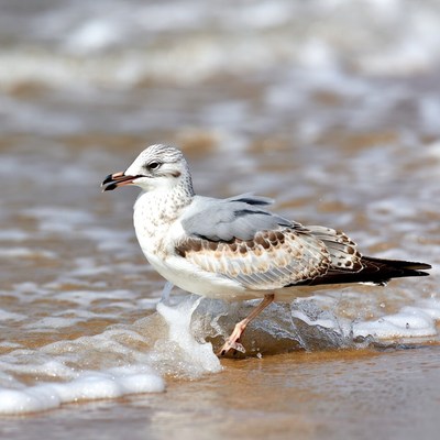 Gull standing in ocean waves