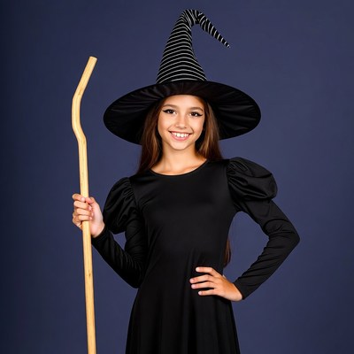 Girl in witch costume with broomstick