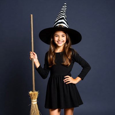 Girl in witch costume with broom