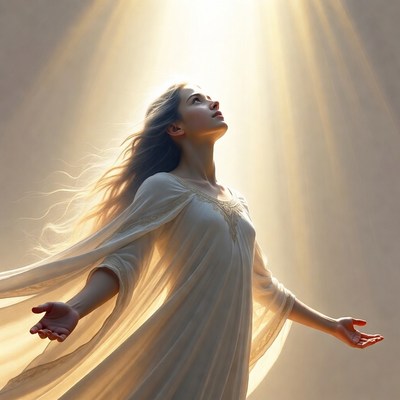 Woman gazing upward in golden light