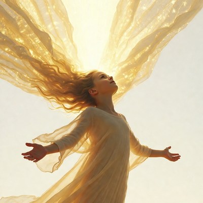 Blonde girl with flowing golden wings