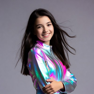 Smiling girl in shiny jacket