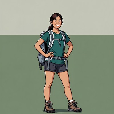 Asian woman hiker with backpack