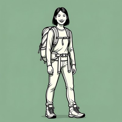 Asian woman hiker with backpack