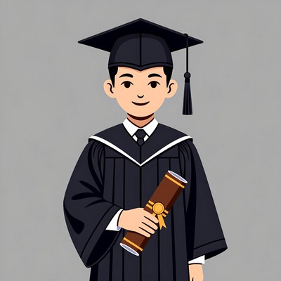 Asian boy holding graduation diploma