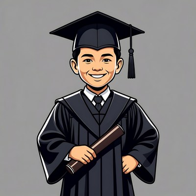 Asian boy in graduation gown