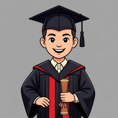 Boy in graduation gown holding diploma