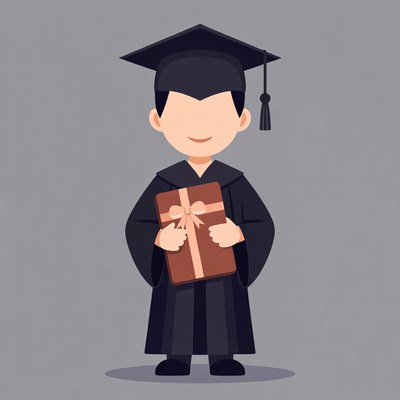 Graduation boy holding gift
