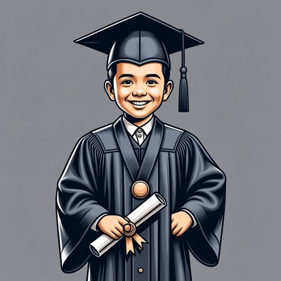 Asian boy in graduation gown