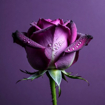 Purple Rose with Water Droplets