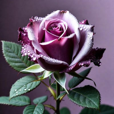 Purple Rose with Dew Drops