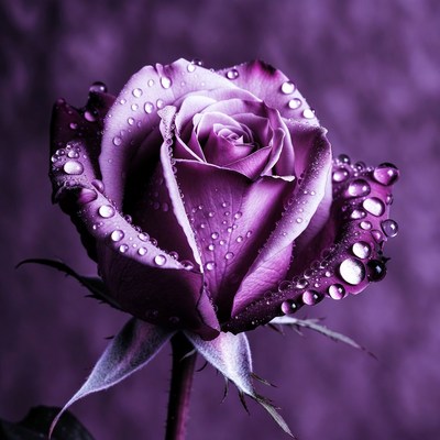 Purple Rose with Water Droplets