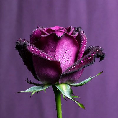 Purple Rose with Dewdrops