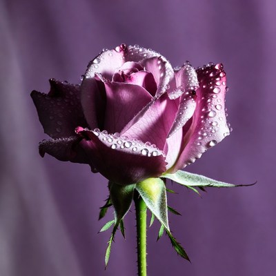 Purple Rose with Dew Drops