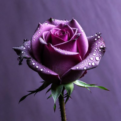 Purple Rose with Dew Drops