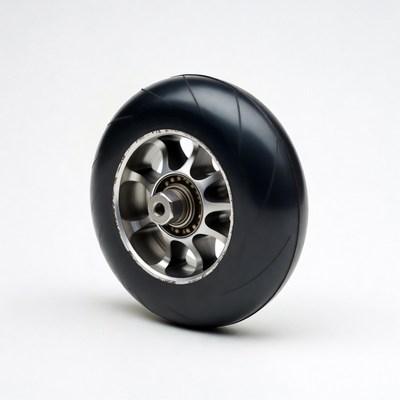 Black racing wheel with silver hub
