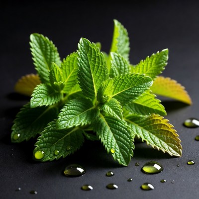 Fresh Mint Leaves with Water Droplets
