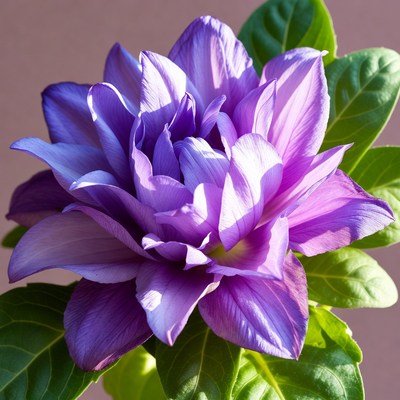 Purple Dahlia Flower with Green Leaves
