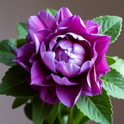 Purple Rose Flower with Green Leaves