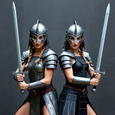 Two Viking women warriors with swords