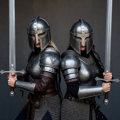 Two Female Knights Holding Swords
