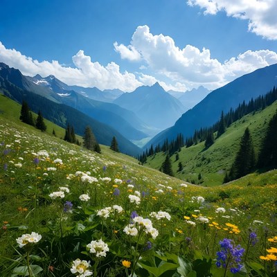 Alpine Wildflower Meadow in Mountains