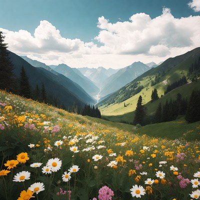 Flower Meadow in Mountain Valley