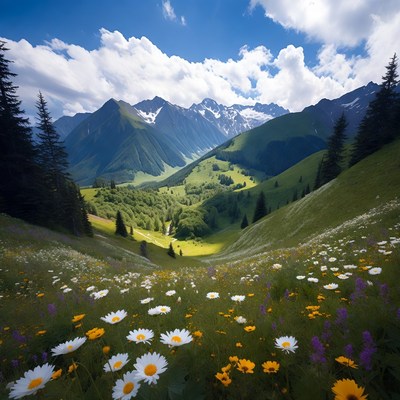 Mountain Valley with Wildflowers