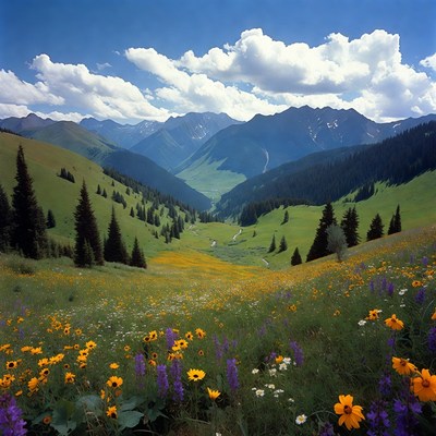 Mountain Valley with Wildflowers