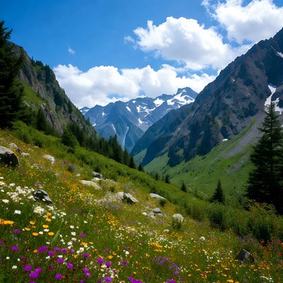 Mountain Valley with Wildflowers