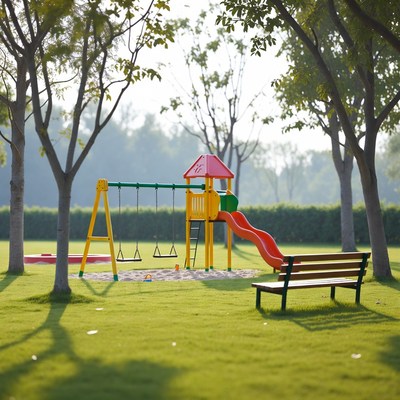 Children's Playground with Swings and Slide