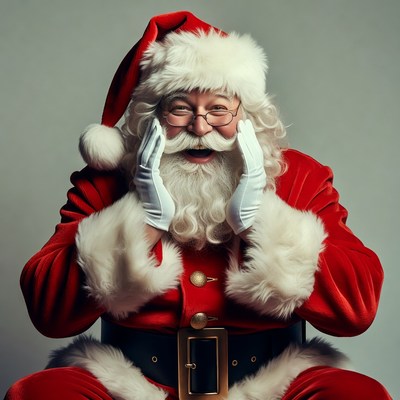 Smiling Santa Claus with hands on cheeks