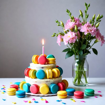 Three-Tier Macaron Cake with Candle