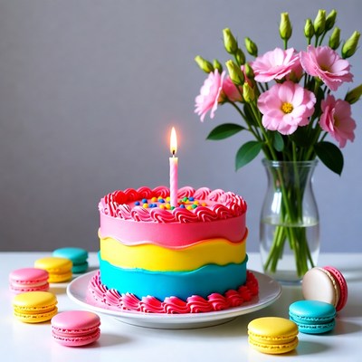 Rainbow Birthday Cake with Candle
