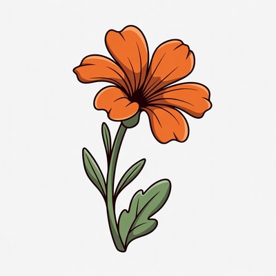 Orange Flower Illustration with Stem
