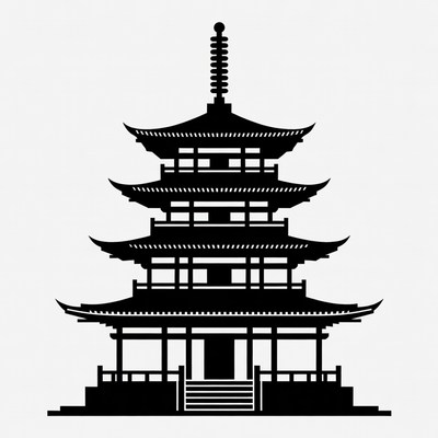 Pagoda Temple Silhouette Illustration