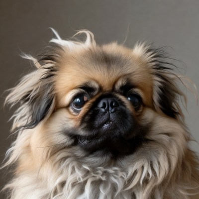 Fluffy Pekingese dog close-up