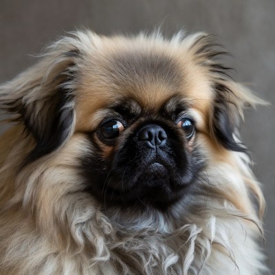 Fluffy Pekingese dog close-up