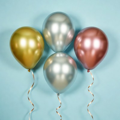 Gold Silver Bronze Balloons on Blue Background