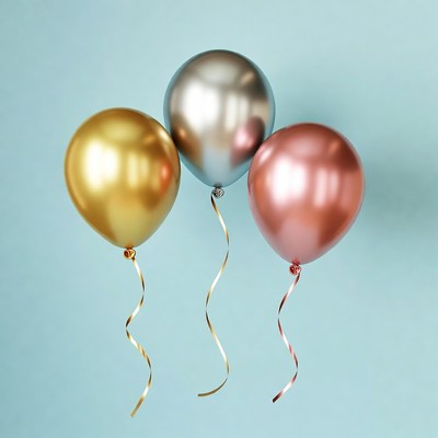 Gold Silver Rose Balloons Floating