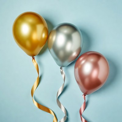 Gold Silver Rose Balloons with Ribbons