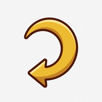 Yellow Curved Left Arrow Icon