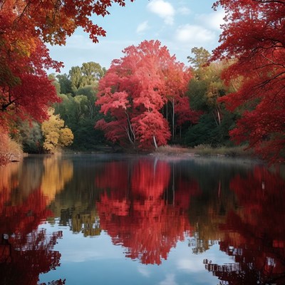 Autumn Trees Reflecting in Lake