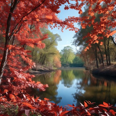 Autumn Trees Reflecting in Calm Lake