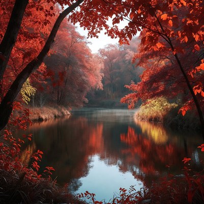 Autumn Forest with Reflective Lake