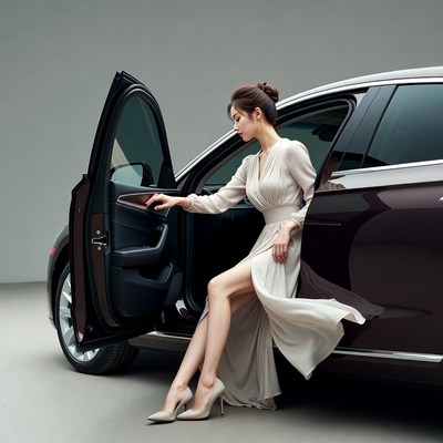 Asian woman opening luxury car door