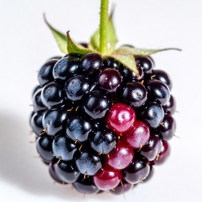 Ripe blackberry cluster with stem