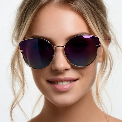 Woman smiling in purple sunglasses