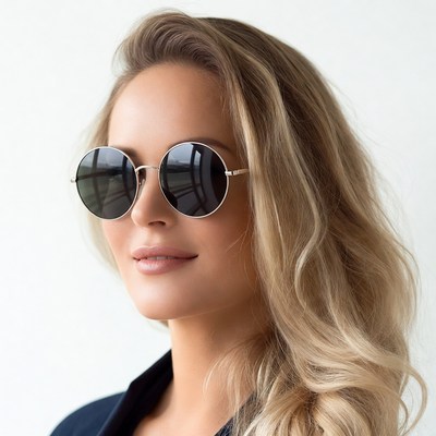 Woman wearing round sunglasses
