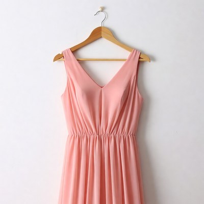 Pink dress on wooden hanger